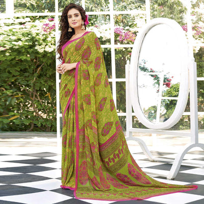 Light Green Printed Georgette Saree