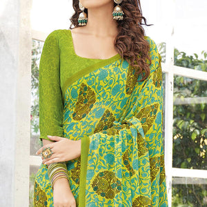 Light Green Printed Georgette Saree