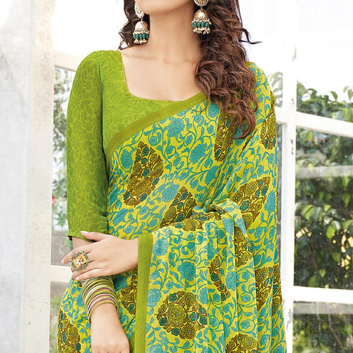 Light Green Printed Georgette Saree