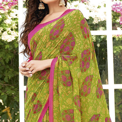 Light Green Printed Georgette Saree