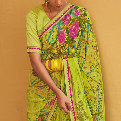 Light Green Printed Georgette Saree