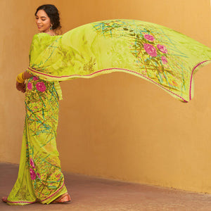 Light Green Printed Georgette Saree