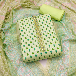 Light Green Printed Pure Cotton Dress Material