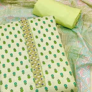 Light Green Printed Pure Cotton Dress Material