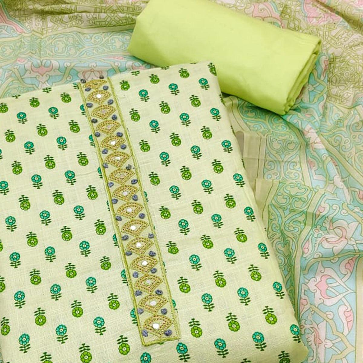 Light Green Printed Pure Cotton Dress Material