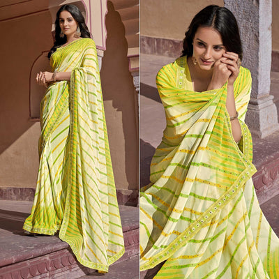 Light Green Printed With Embellished Georgette Saree