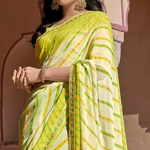 Light Green Printed With Embellished Georgette Saree
