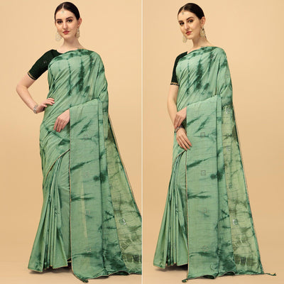 Light Green Sequins Embroidered Chanderi Saree