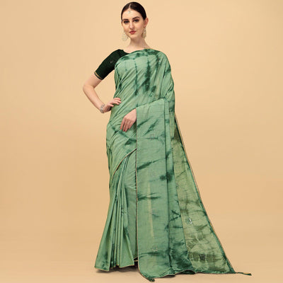 Light Green Sequins Embroidered Chanderi Saree