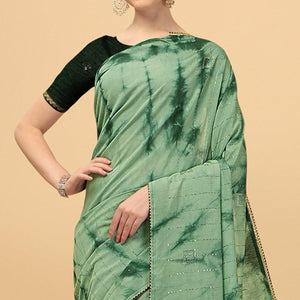 Light Green Sequins Embroidered Chanderi Saree