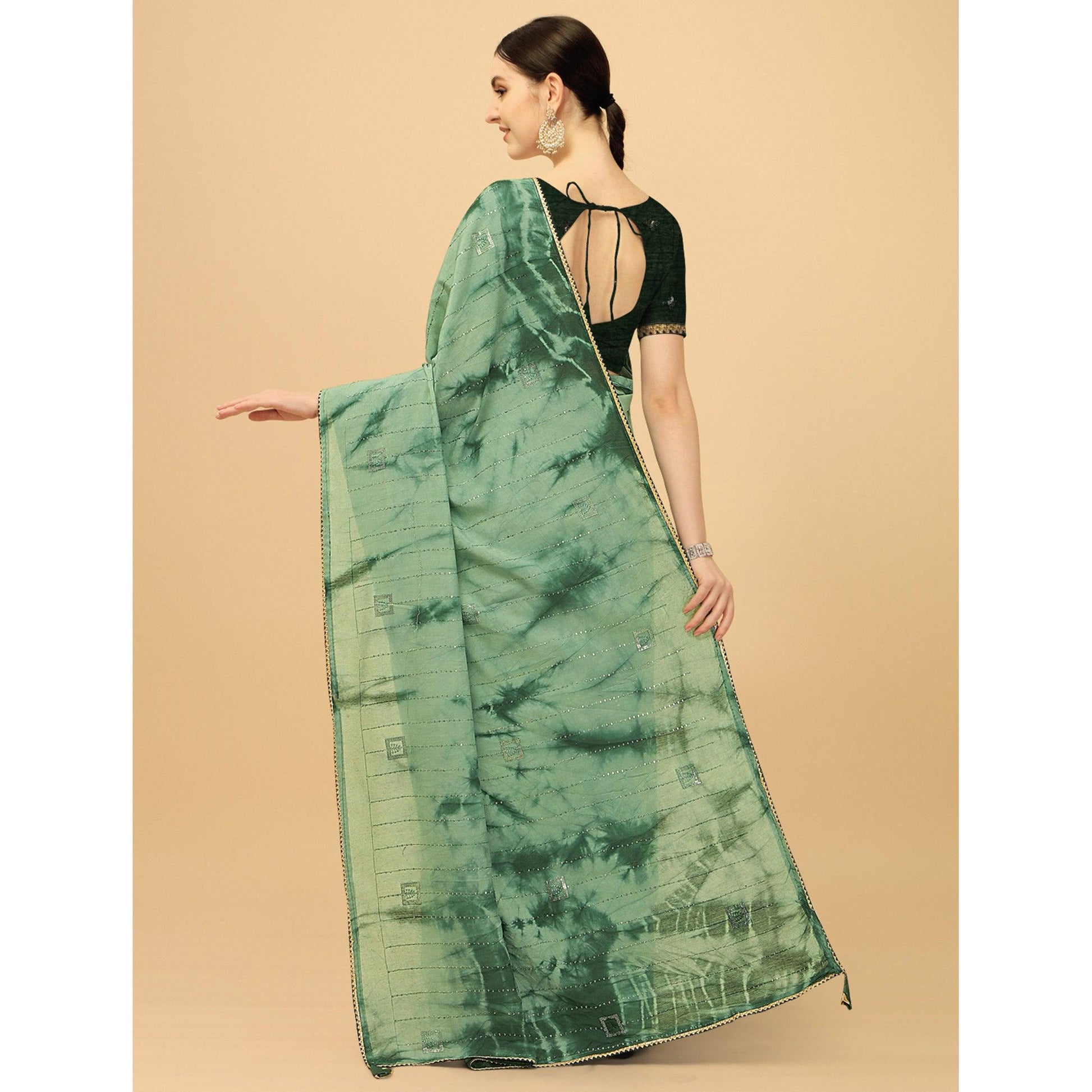 Light Green Sequins Embroidered Chanderi Saree