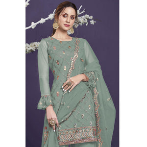 Light Green Sequins Embroidered Netted Sharara Suit