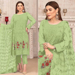 Light Green Sequins With Floral Embroidered Georgette Pakistani Suit