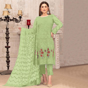Light Green Sequins With Floral Embroidered Georgette Pakistani Suit
