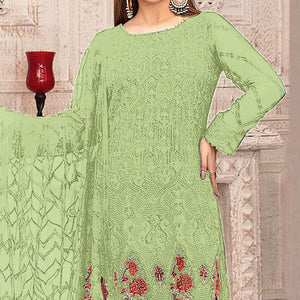 Light Green Sequins With Floral Embroidered Georgette Pakistani Suit