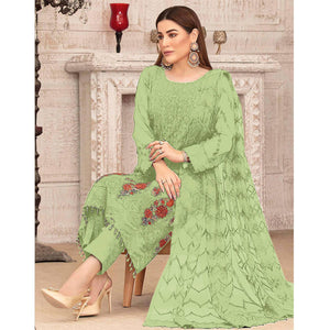 Light Green Sequins With Floral Embroidered Georgette Pakistani Suit