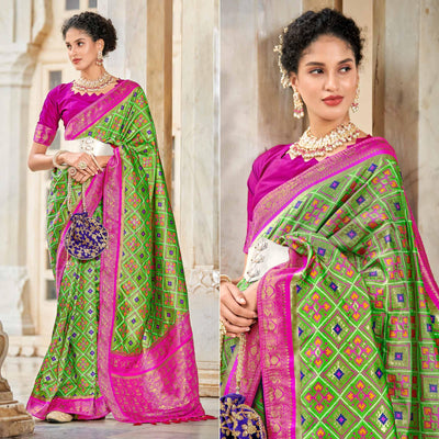 Light Green Woven Art Silk Patola Saree With Tassels