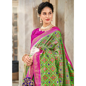 Light Green Woven Art Silk Patola Saree With Tassels