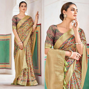 Light Green Woven Art Silk Saree With Tassels