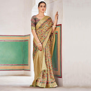 Light Green Woven Art Silk Saree With Tassels