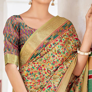 Light Green Woven Art Silk Saree With Tassels