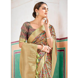 Light Green Woven Art Silk Saree With Tassels