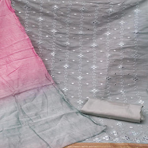 Light Grey Casual Wear Embroidered Chanderi Dress Material