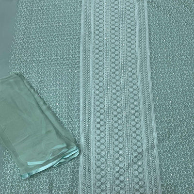 Light Grey Casual Wear Embroidered Georgette Dress Material