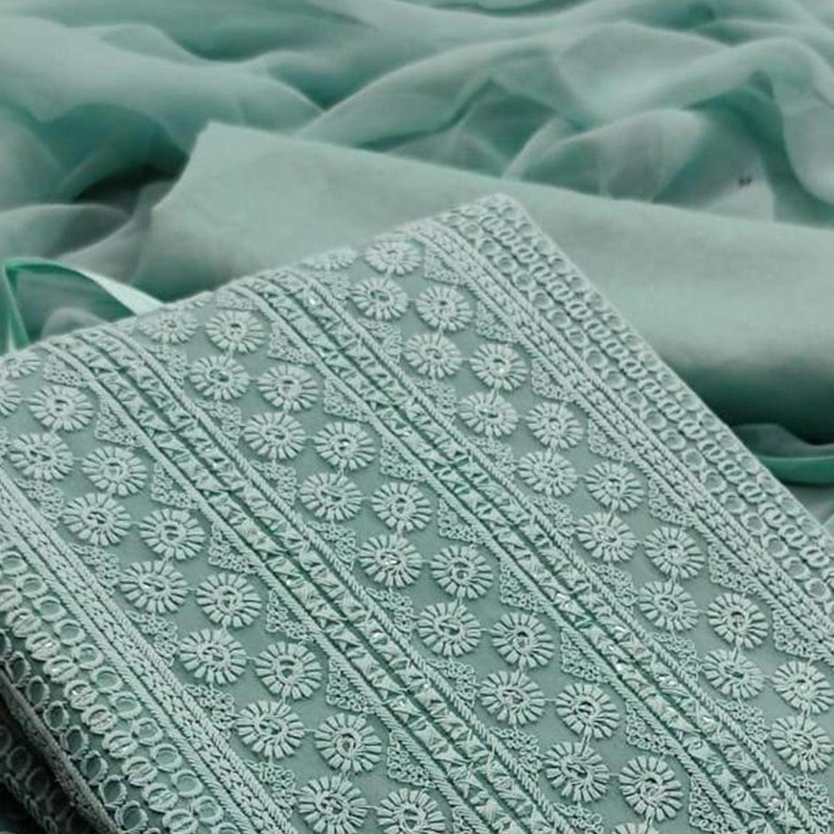 Light Grey Casual Wear Embroidered Georgette Dress Material