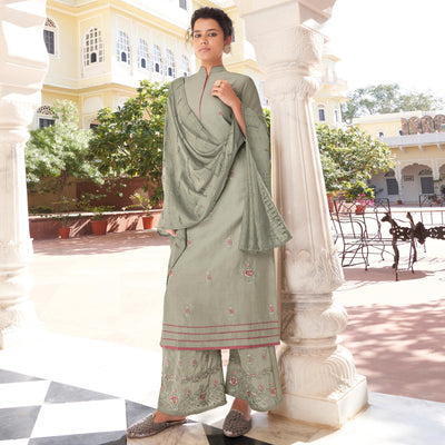 Light Grey Casual Wear Embroidered Pure Modal Viscose Palazzo Suit
