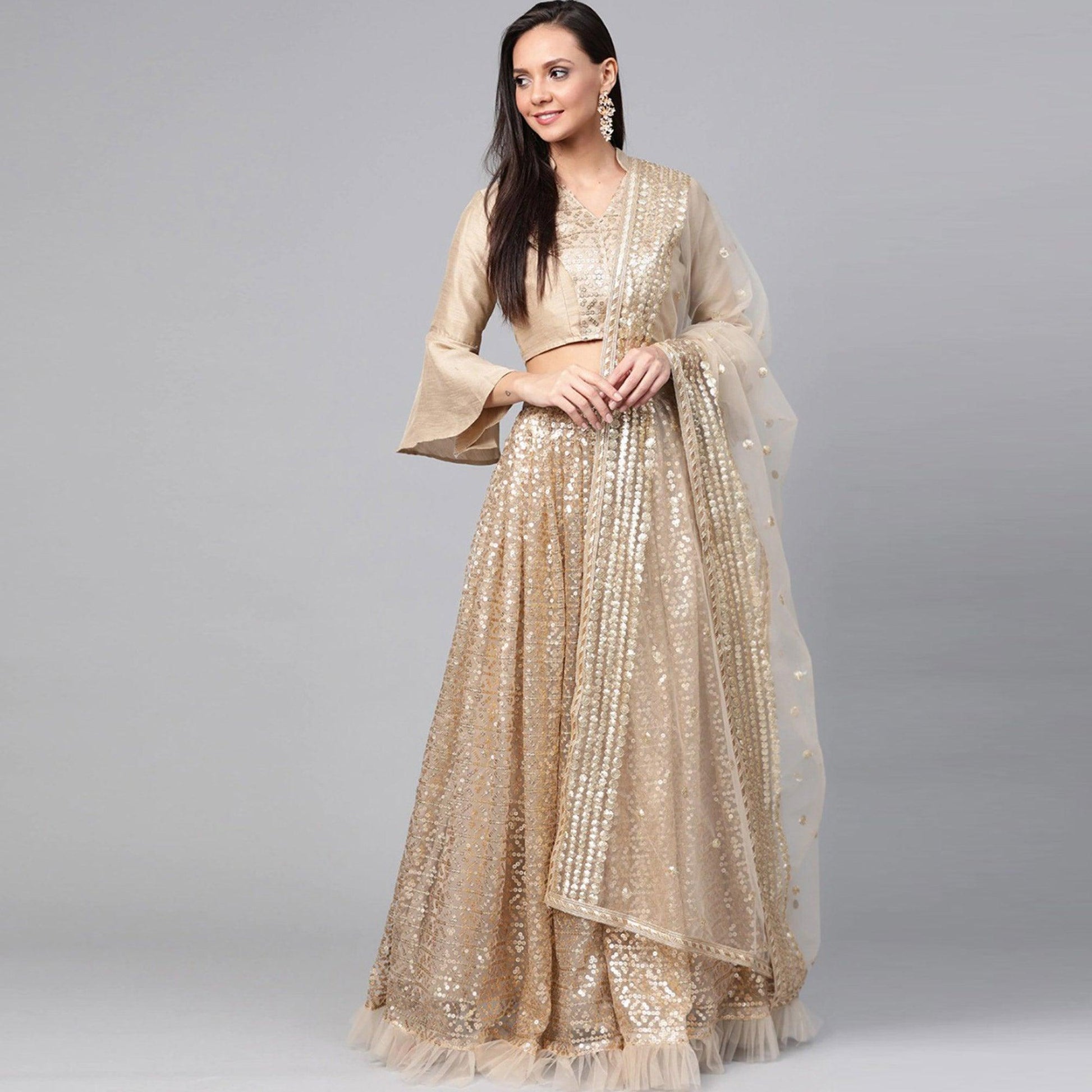 Light Grey Designer Wedding Wear Thread Zari Work Soft Net Lehenga Choli