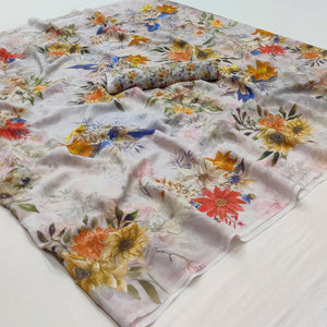 Light Grey Floral Digital Printed Georgette Saree