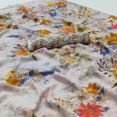 Light Grey Floral Digital Printed Georgette Saree
