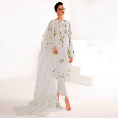 Light Grey Floral Embroidered Georgette Pakistani Suit
