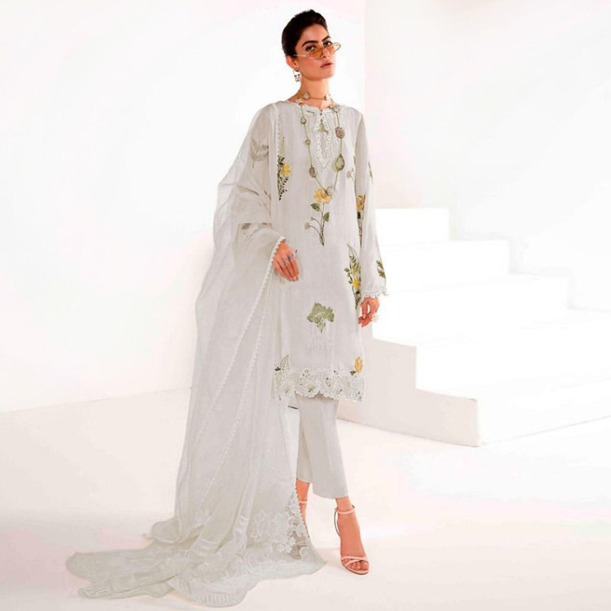 Light Grey Floral Embroidered Georgette Pakistani Suit