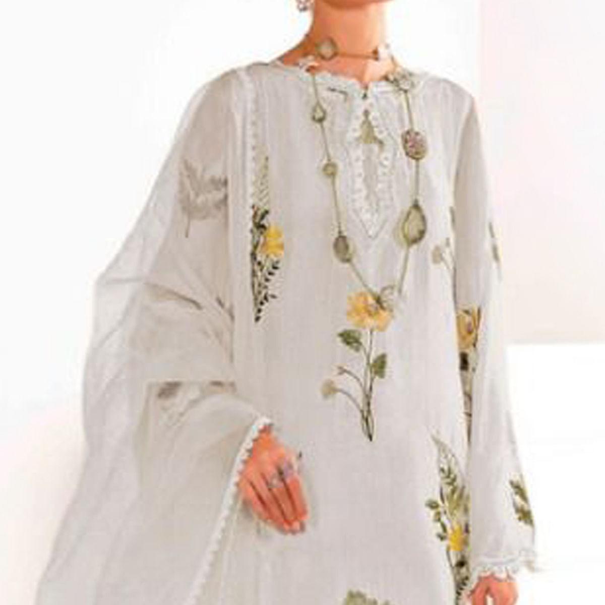 Light Grey Floral Embroidered Georgette Pakistani Suit