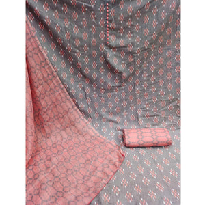 Light Grey Ikkat Printed Cotton Blend Dress Material