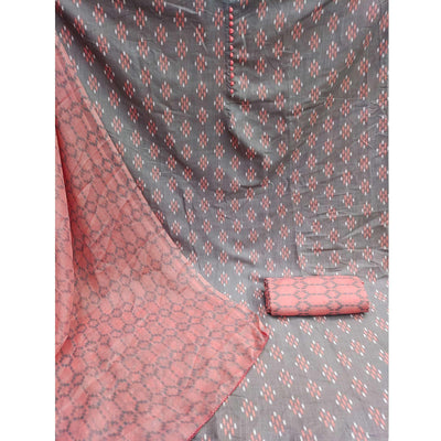 Light Grey Ikkat Printed Cotton Blend Dress Material