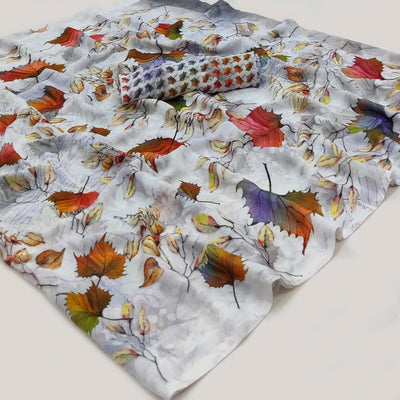 Light Grey Printed Georgette Saree