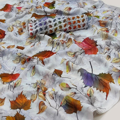 Light Grey Printed Georgette Saree