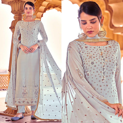 Light Grey Sequins Embroidered Georgette Suit