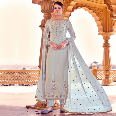 Light Grey Sequins Embroidered Georgette Suit