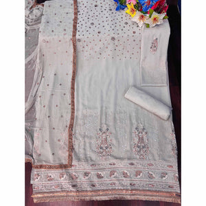Light Grey Sequins Embroidered Georgette Suit
