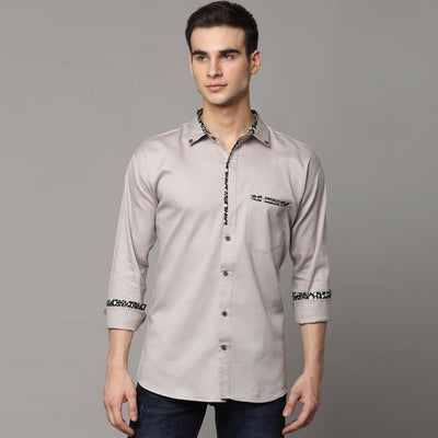 Light Grey Solid Pure Cotton Men's Shirt