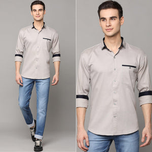 Light Grey Solid Pure Cotton Men's Shirt