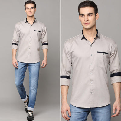 Light Grey Solid Pure Cotton Men's Shirt