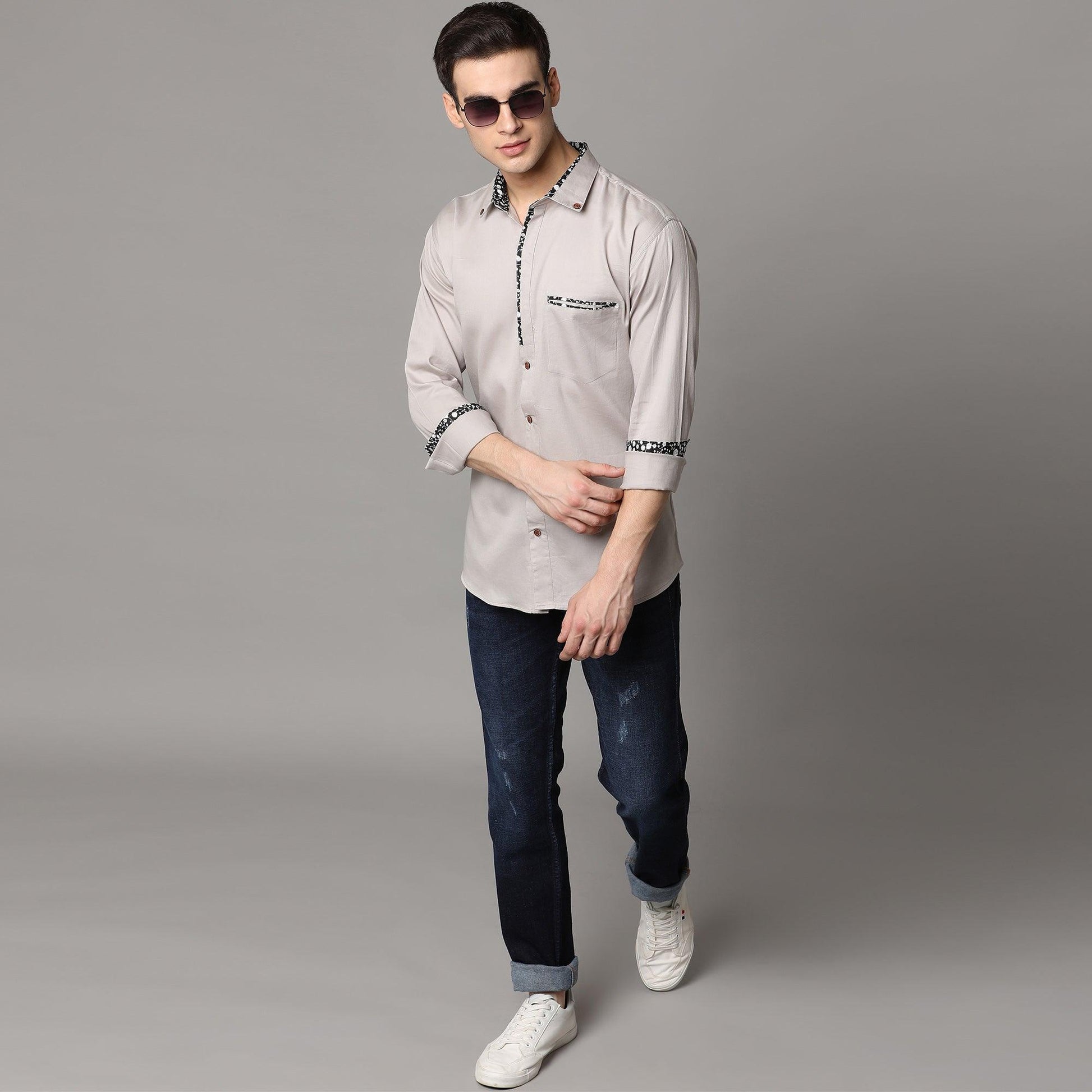 Light Grey Solid Pure Cotton Men's Shirt