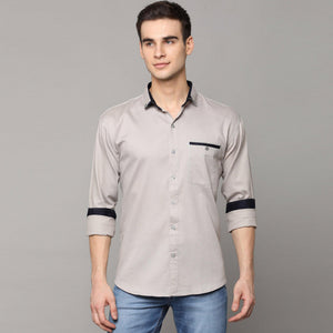 Light Grey Solid Pure Cotton Men's Shirt