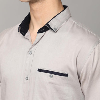 Light Grey Solid Pure Cotton Men's Shirt