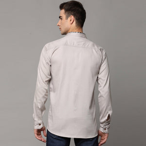 Light Grey Solid Pure Cotton Men's Shirt